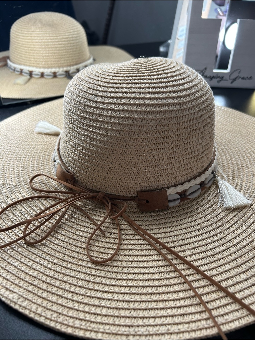 Braided Band Wide Brim Straw Sun Hat - Natural Beige - Picture 1 of 3